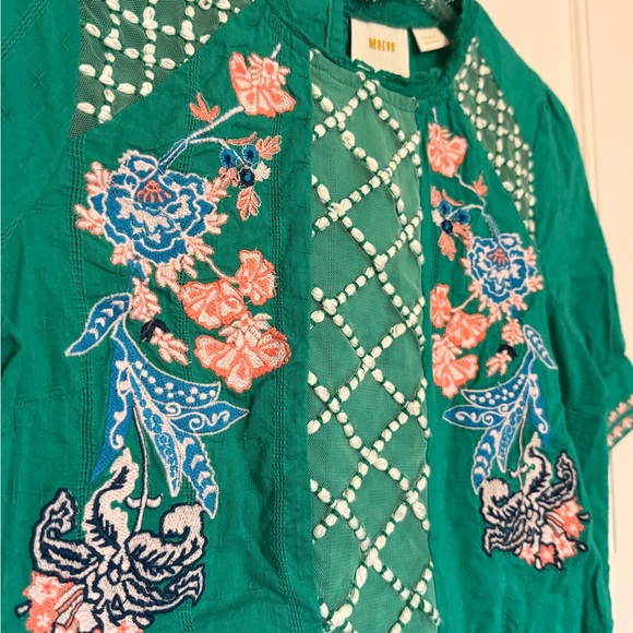 Maeve Teal Floral Embroidered Blouse - Picture 3 of 9